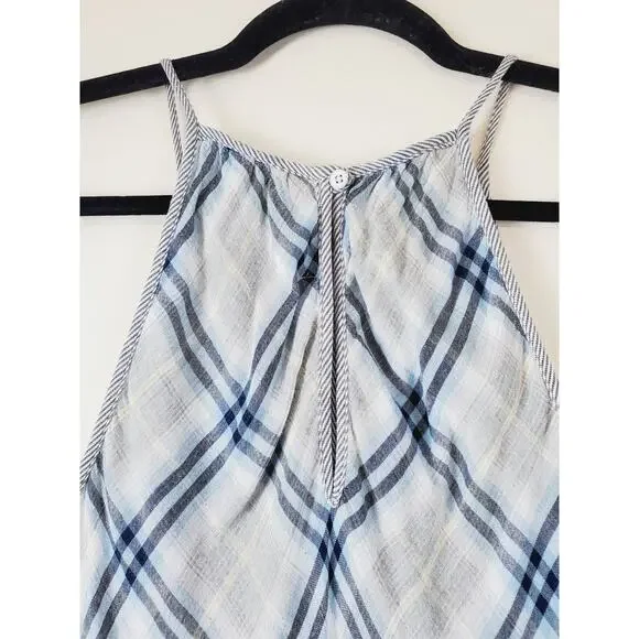 Cloth Womens & Stone Small Top‎ Sleeveless Tank Blue Plaid Halter Ruffles Tencel - Picture 6 of 11